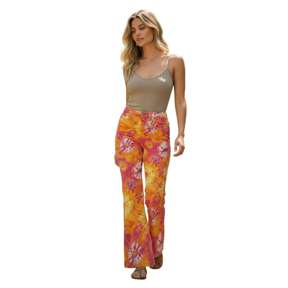 Route‎ 66 - Y2K Tie Dye Flare Pants Groovy Festival Hippie Jeans Size 26